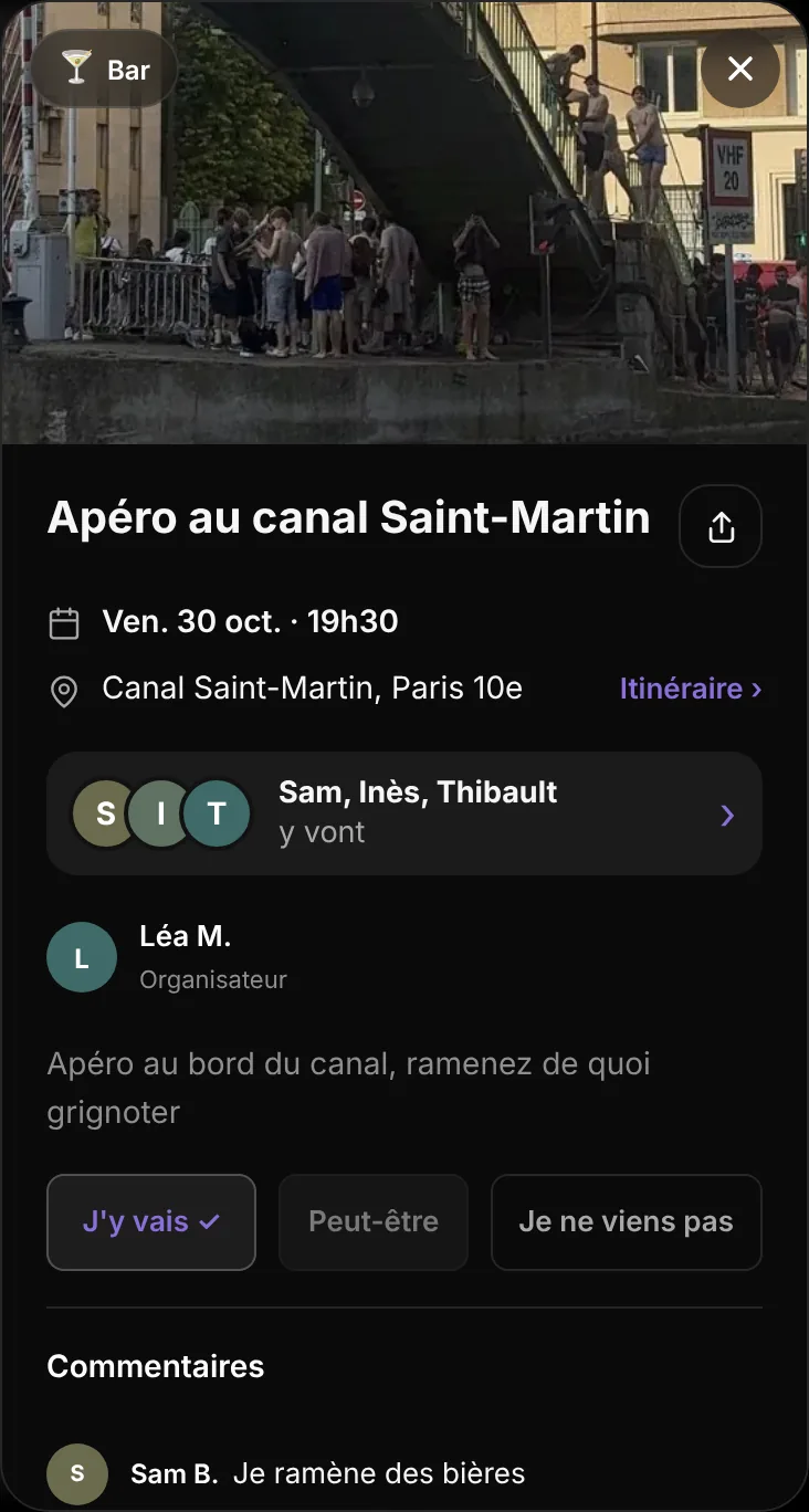 Un plan avec les amis qui viennent et leurs commentaires